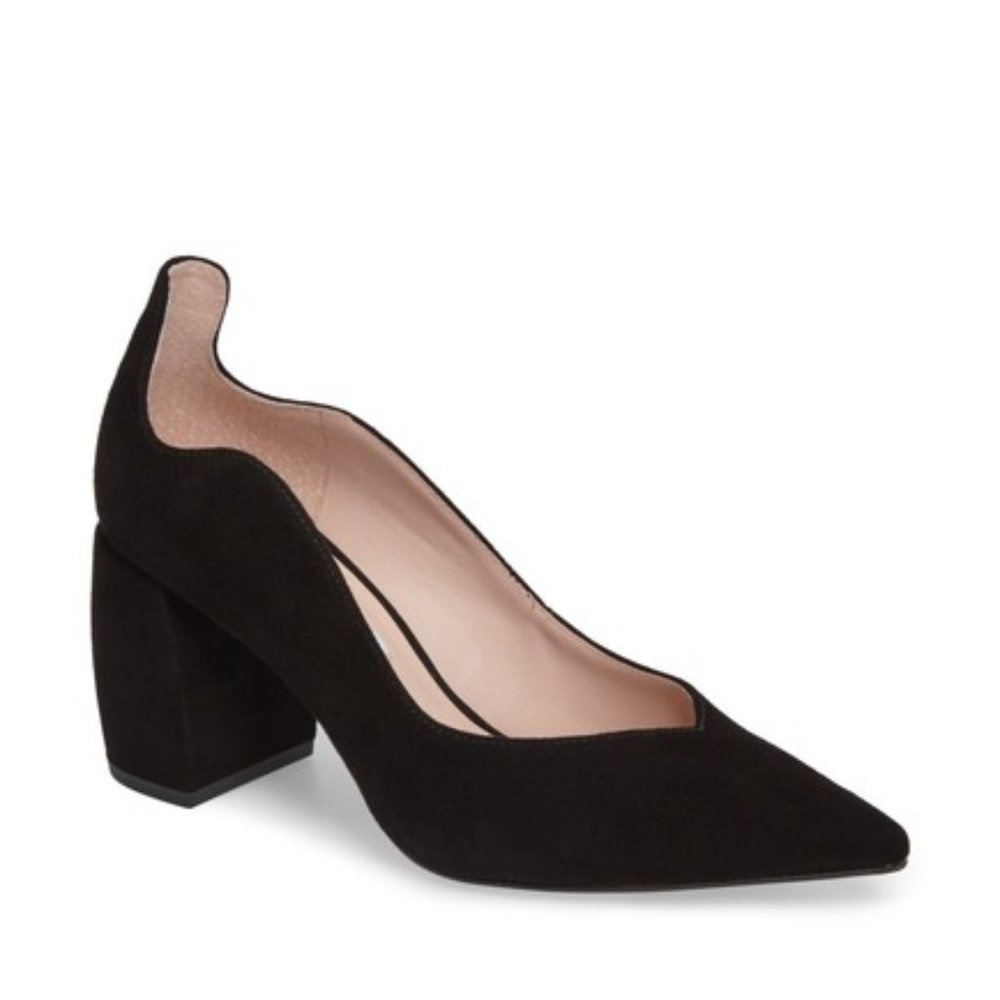 JAMES CHAN Erin Black Suede 10 Chunky Heel Pump